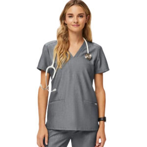 FIGS Casma Three-Pocket Scrub Top Graphite Grey Short Sleeve Medical Women's XL